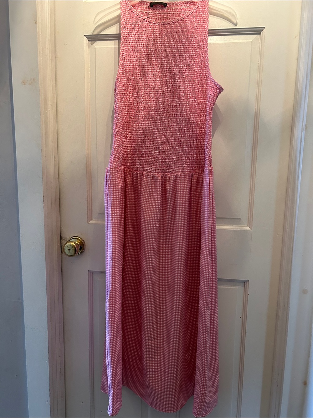 Zara Pink Textured Gingham Sleeveless Midi Dress